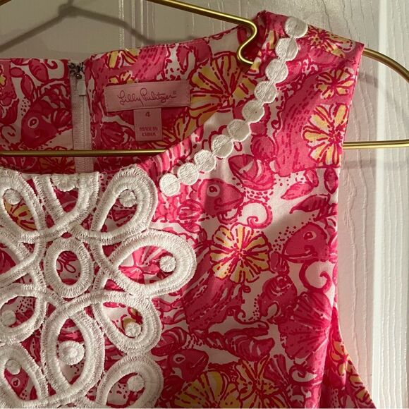 Lilly Pulitzer Pink Floral Mini Dress with White Lace - Picture 4 of 6